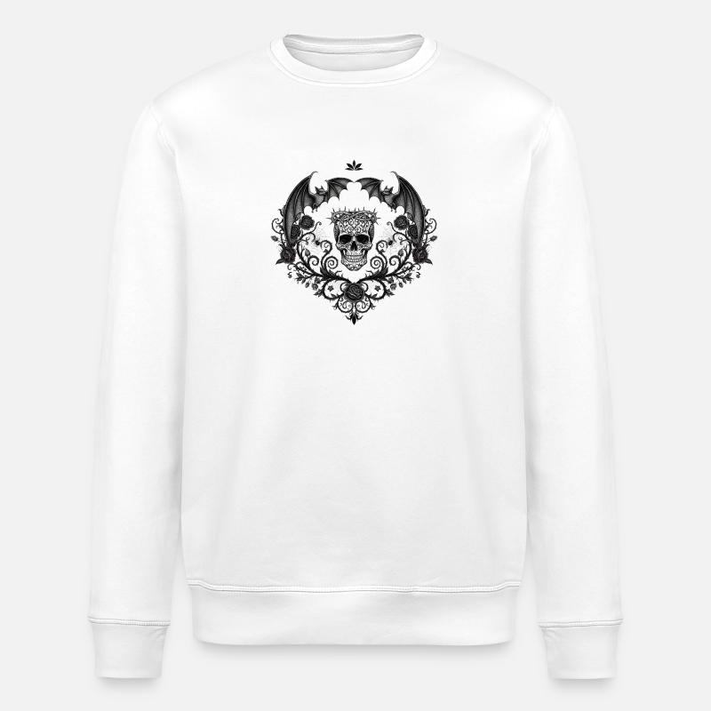 Crâne gothique sombre avec des chauves-souris - Sweat bio ROLLER Stanley/Stella Unisexe - blanc