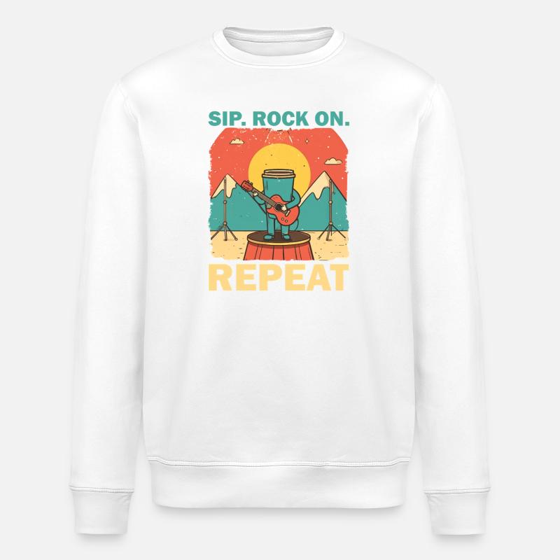 Kaffeebecher Gitarrist im Konzertstil - Stanley/Stella Unisex Bio-Sweatshirt ROLLER - Weiß