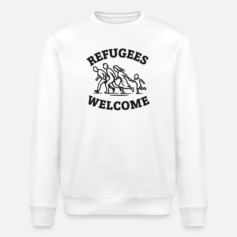 Refugees Willkommen Illustration - Stanley/Stella Unisex Bio-Sweatshirt ROLLER - Weiß