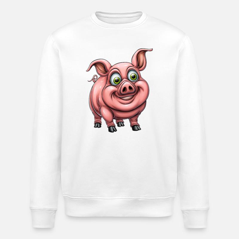 lustiges rosa pink Schwein :) - Stanley/Stella Unisex Bio-Sweatshirt ROLLER - Weiß