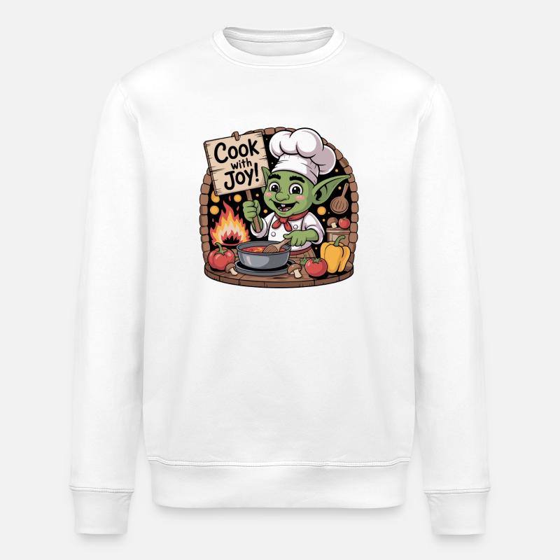 Whimsical Goblin Chef Illustration - Stanley/Stella ROLLER Unisex Organic Sweatshirt - white