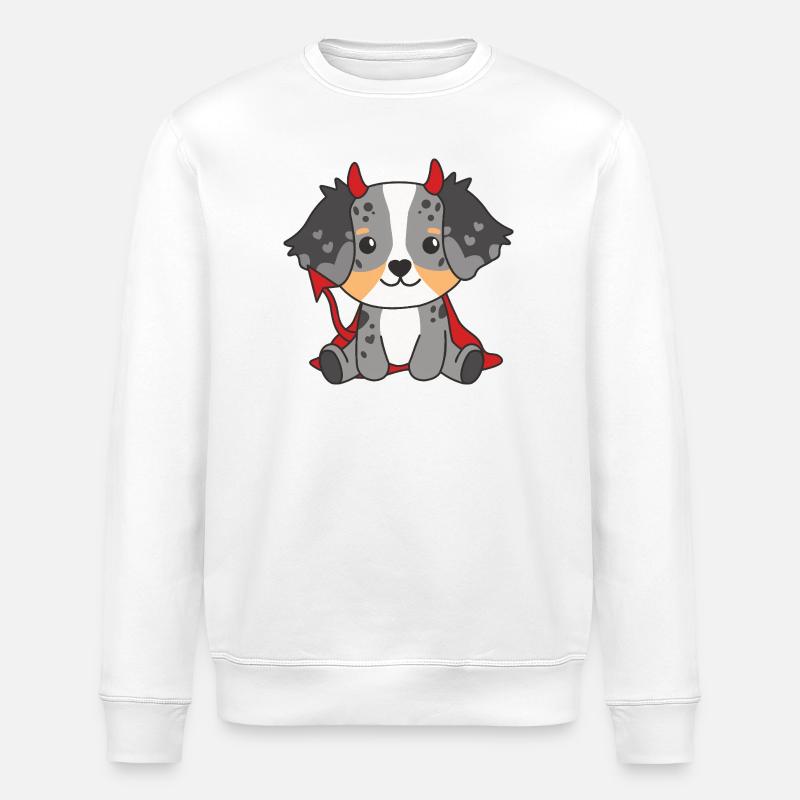 Australian Shepherd Happy Halloween Devil Costume - Stanley/Stella ROLLER Unisex Organic Sweatshirt - white