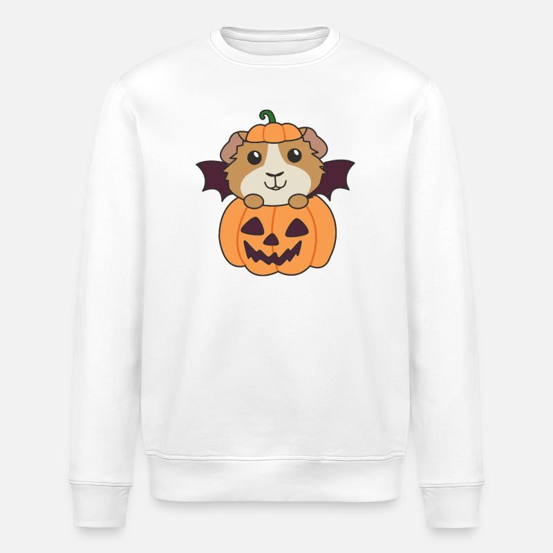 Cochon d'Inde Joyeux Halloween Citrouille Chauve-souris - Sweat bio ROLLER Stanley/Stella Unisexe - blanc