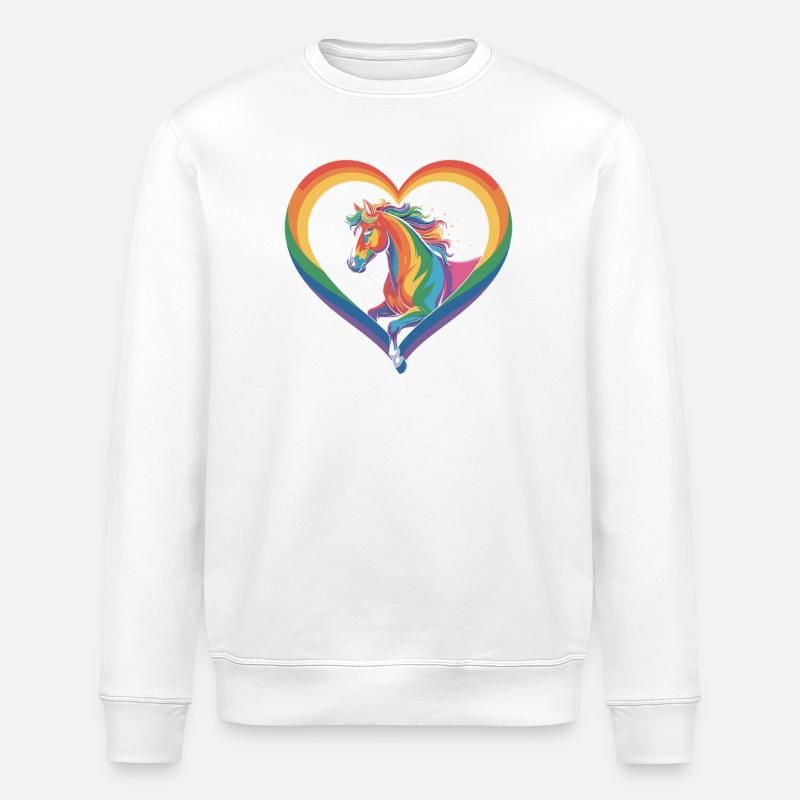Regenbogen Pferd im Herzrahmen - Stanley/Stella Unisex Bio-Sweatshirt ROLLER - Weiß