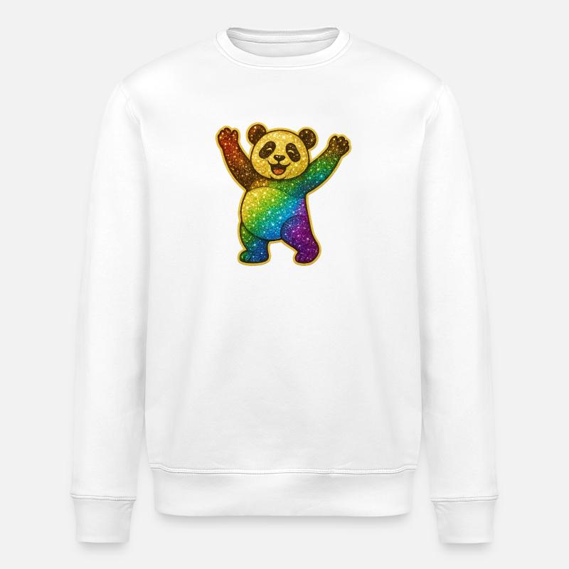 Glitzernder Regenbogen Panda - Stanley/Stella Unisex Bio-Sweatshirt ROLLER - Weiß