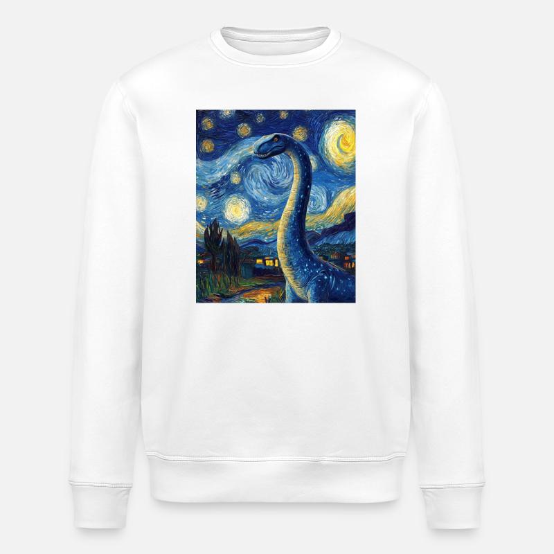 Brachiosaurus Dino Van Gogh Style Starry - Stanley/Stella ROLLER Unisex Organic Sweatshirt - white