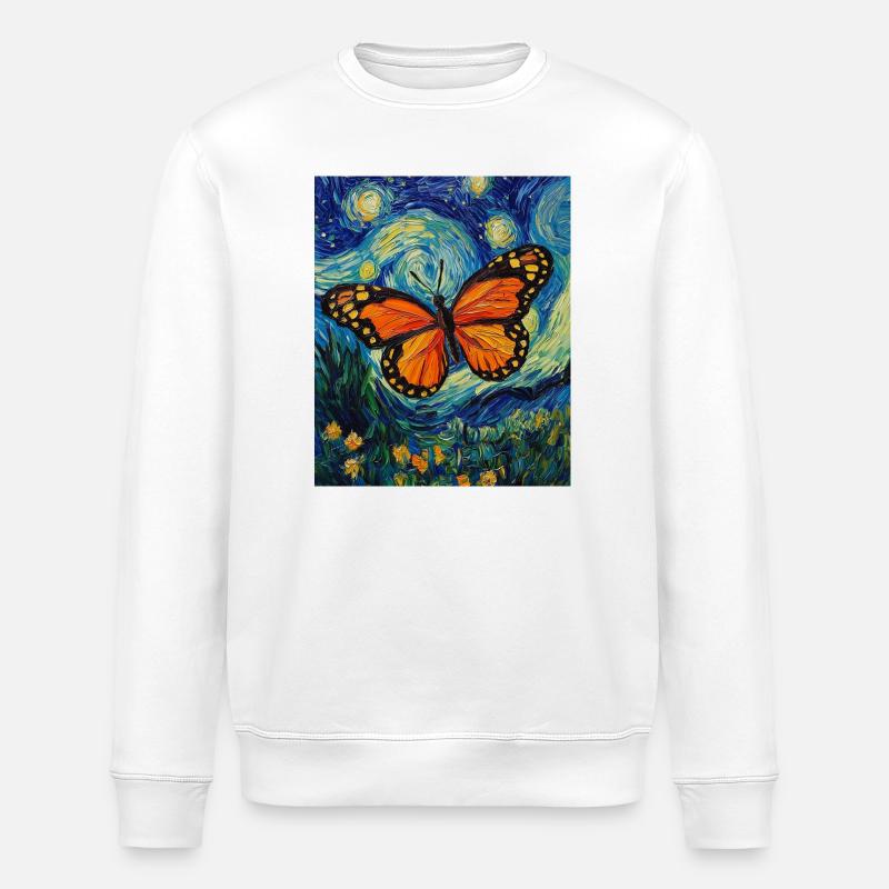 Papillon étoilé style Van Gogh - Sweat bio ROLLER Stanley/Stella Unisexe - blanc