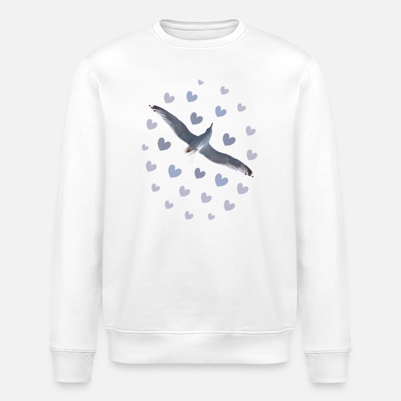 Elegant Seagull Flight Illustration Seagull Hearts - Stanley/Stella ROLLER Unisex Organic Sweatshirt - white