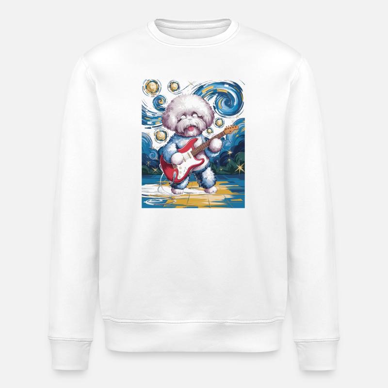 Starry Night Bichon Frise - Stanley/Stella ROLLER Unisex Organic Sweatshirt - white