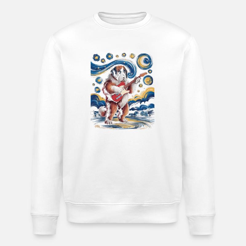 Dog with guitar under starry sky - Stanley/Stella ROLLER Unisex Organic Sweatshirt - white