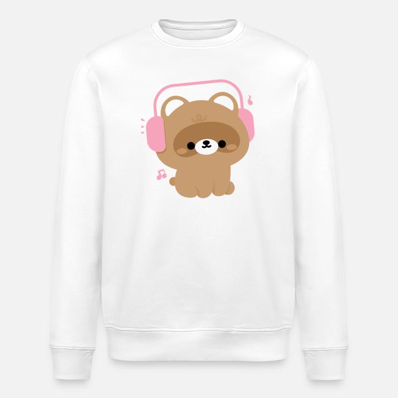 Niedlicher Biber mit Kopfhörer Illustration - Stanley/Stella Unisex Bio-Sweatshirt ROLLER - Weiß