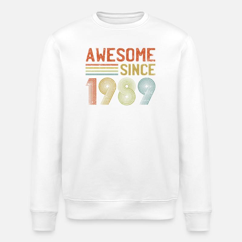 Retro 1989 Text and Spiral Design - Stanley/Stella ROLLER Unisex Organic Sweatshirt - white