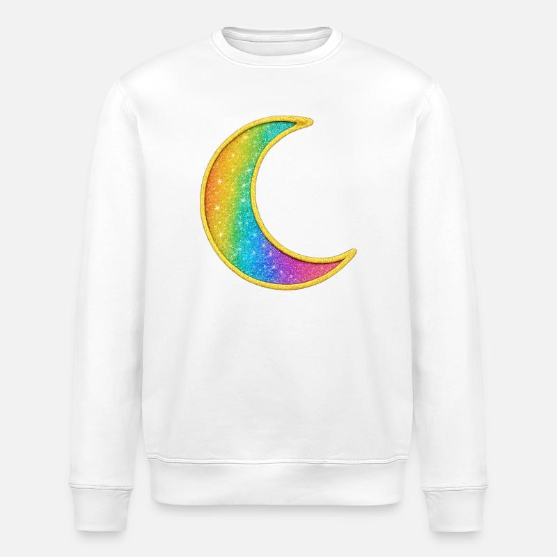 Rainbow Moon Glitter Design - Stanley/Stella ROLLER Unisex Organic Sweatshirt - white