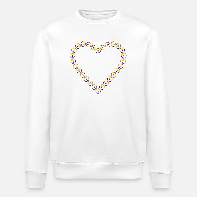 Rainbow Peace Heart Pattern - Stanley/Stella ROLLER Unisex Organic Sweatshirt - white