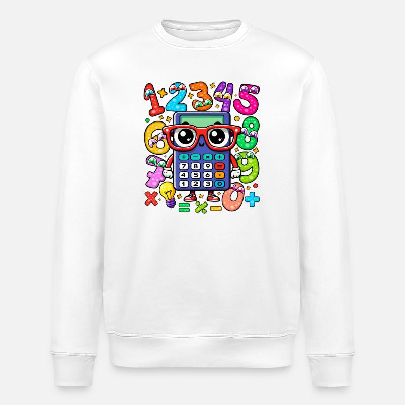 Number Whimsical Math Robot with Numbered Digits - Stanley/Stella ROLLER Unisex Organic Sweatshirt - white