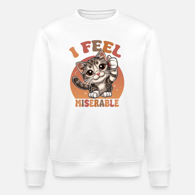 Funny cat with thumbs up saying - Stanley/Stella ROLLER Unisex Organic Sweatshirt - white