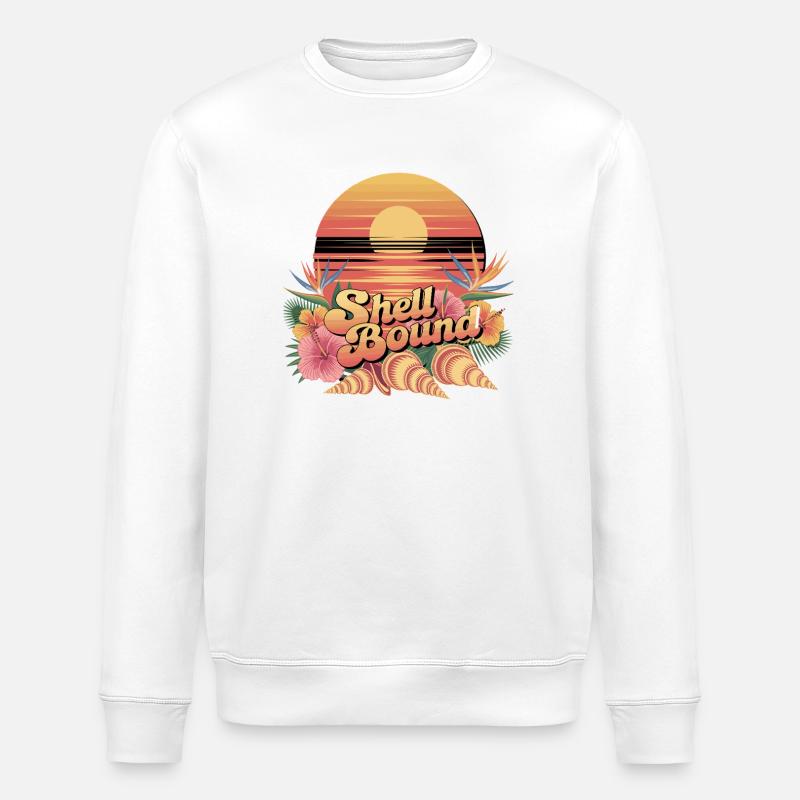 Shell Bound Tropical Sunset Landscape - Stanley/Stella ROLLER Unisex Organic Sweatshirt - white