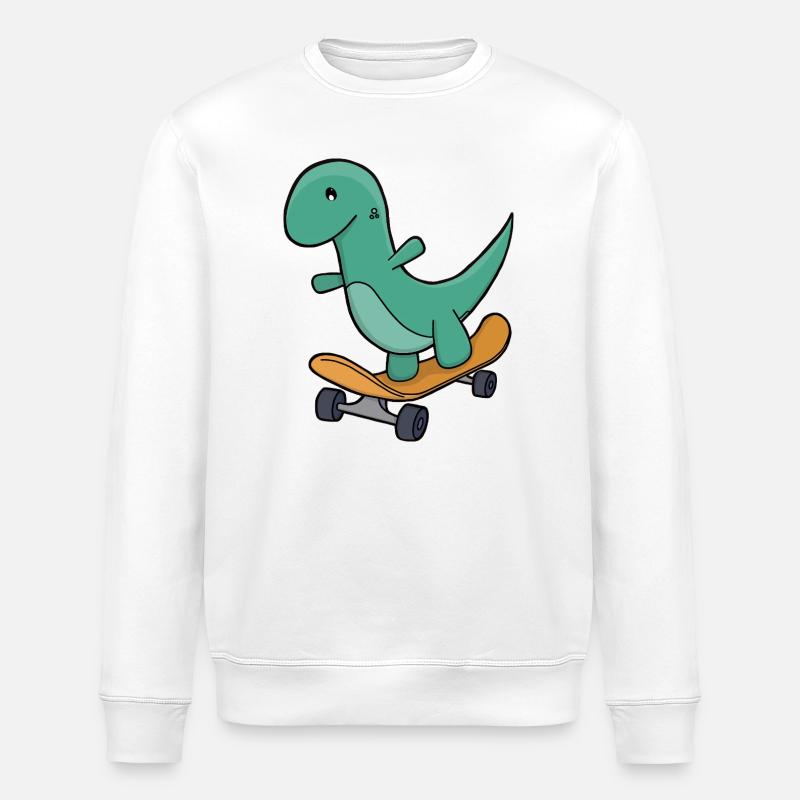 Playful Dinosaur on Skateboard - Stanley/Stella ROLLER Unisex Organic Sweatshirt - white
