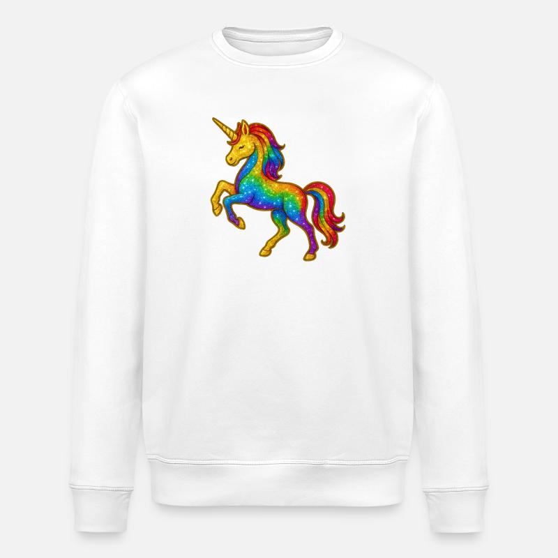 Glitzernder Regenbogen-Einhorn - Stanley/Stella Unisex Bio-Sweatshirt ROLLER - Weiß