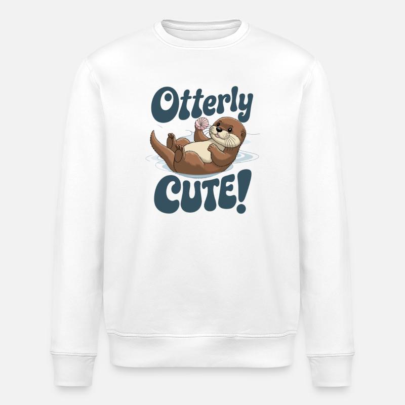 Otterly Cute Otter With Shell - Stanley/Stella ROLLER Unisex Organic Sweatshirt - white