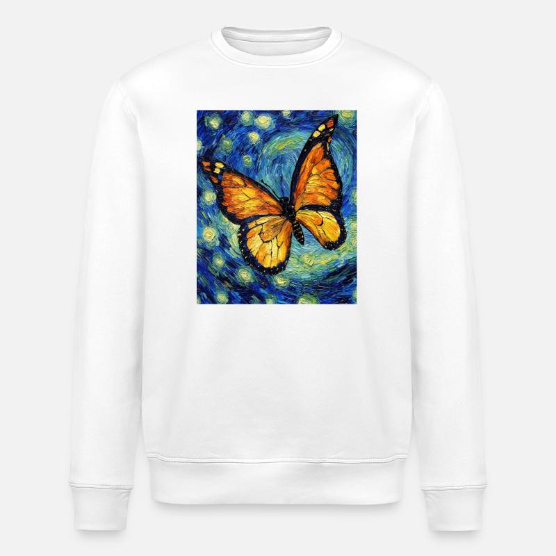 Papillon étoilé style Van Gogh - Sweat bio ROLLER Stanley/Stella Unisexe - blanc