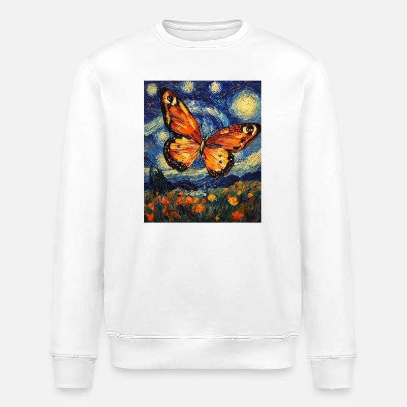 Butterfly Van Gogh Style Starry - Stanley/Stella ROLLER Unisex Organic Sweatshirt - white