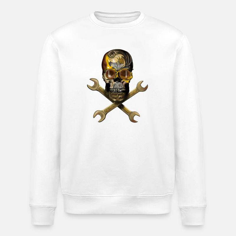 Steampunk skull with tools - Stanley/Stella ROLLER Unisex Organic Sweatshirt - white