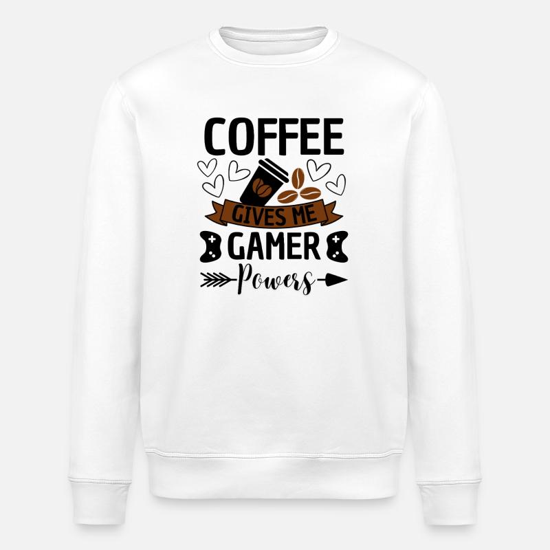Coffee Gamer Powers Gaming Humor - Stanley/Stella ROLLER Unisex Organic Sweatshirt - white
