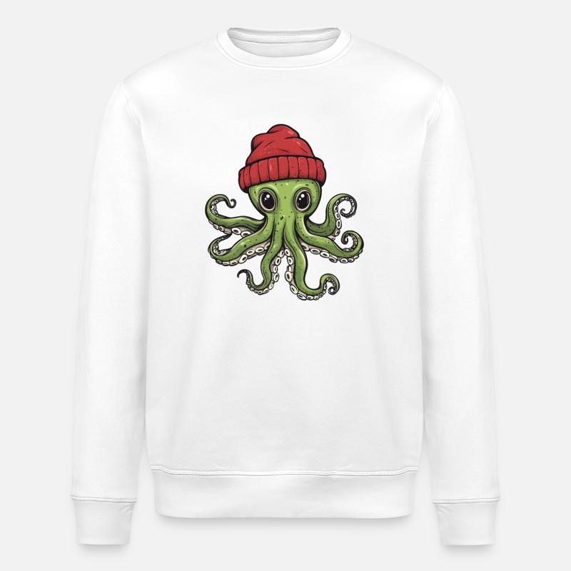 Humorous octopus with hat - Stanley/Stella ROLLER Unisex Organic Sweatshirt - white