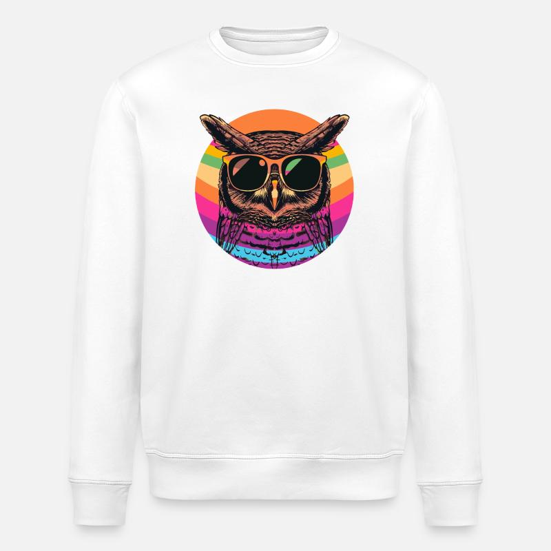 Bunte Retro Eule mit Sonnenbrille - Stanley/Stella Unisex Bio-Sweatshirt ROLLER - Weiß