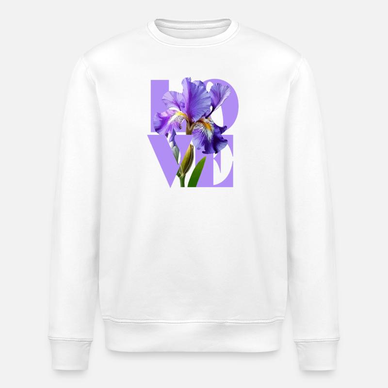 Elegantes lila Iris-Blumendesign - Stanley/Stella Unisex Bio-Sweatshirt ROLLER - Weiß