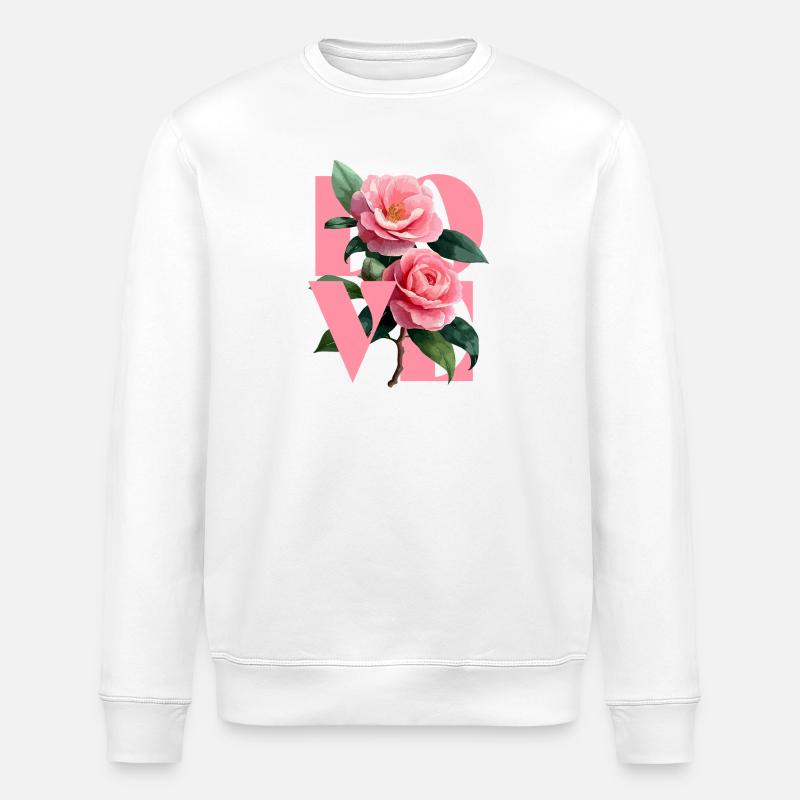 Elegante blumige Komposition in Kamelienrosa - Stanley/Stella Unisex Bio-Sweatshirt ROLLER - Weiß
