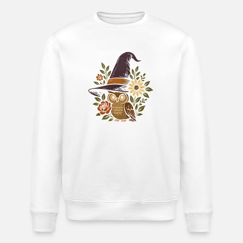 Eule im Zauberhut mit Blumen - Stanley/Stella Unisex Bio-Sweatshirt ROLLER - Weiß