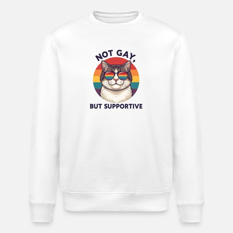 Pas gai, mais solidaire – Cat & Rainbow - Sweat bio ROLLER Stanley/Stella Unisexe - blanc