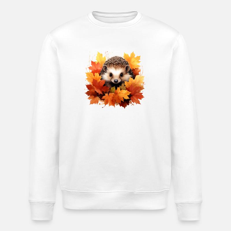 Hérisson d'automne dans les feuilles - Sweat bio ROLLER Stanley/Stella Unisexe - blanc