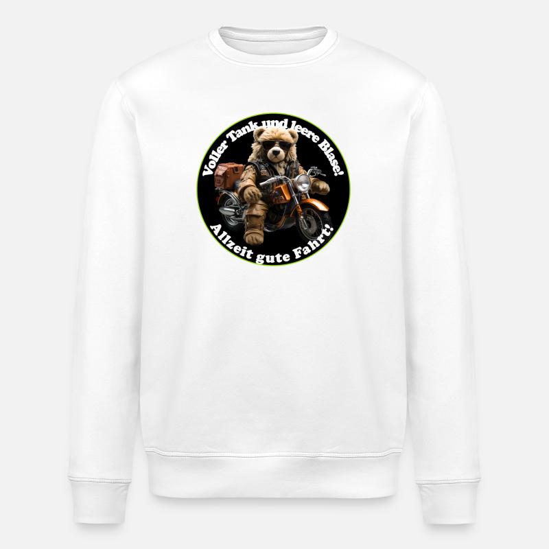 Adventure Teddy on Motorcycle - Stanley/Stella ROLLER Unisex Organic Sweatshirt - white