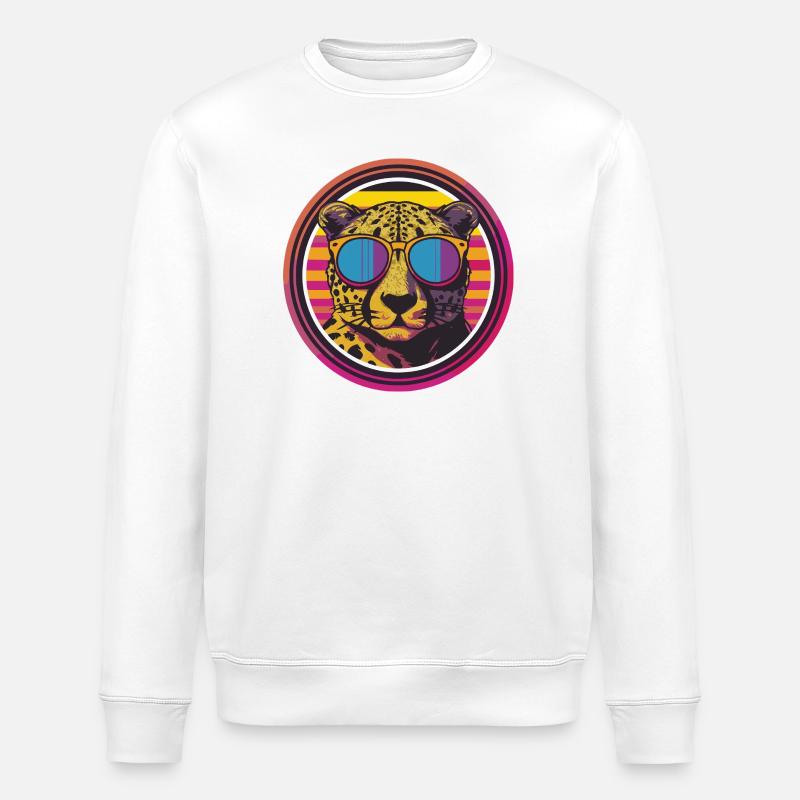 Leopard with retro style sunglasses - Stanley/Stella ROLLER Unisex Organic Sweatshirt - white