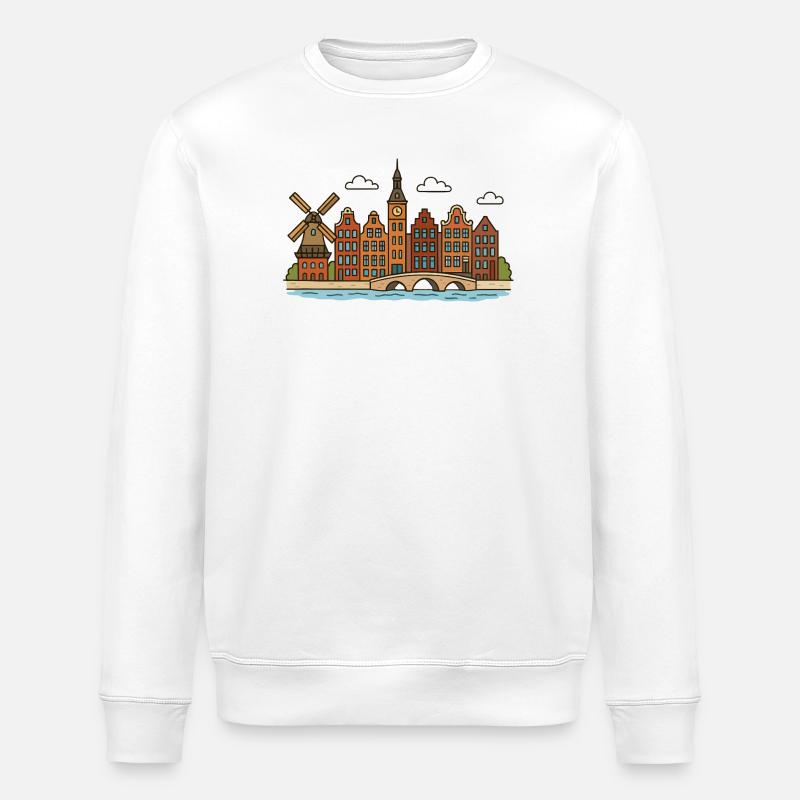 Amsterdam Stadtansicht mit Windmühle - Stanley/Stella Unisex Bio-Sweatshirt ROLLER - Weiß