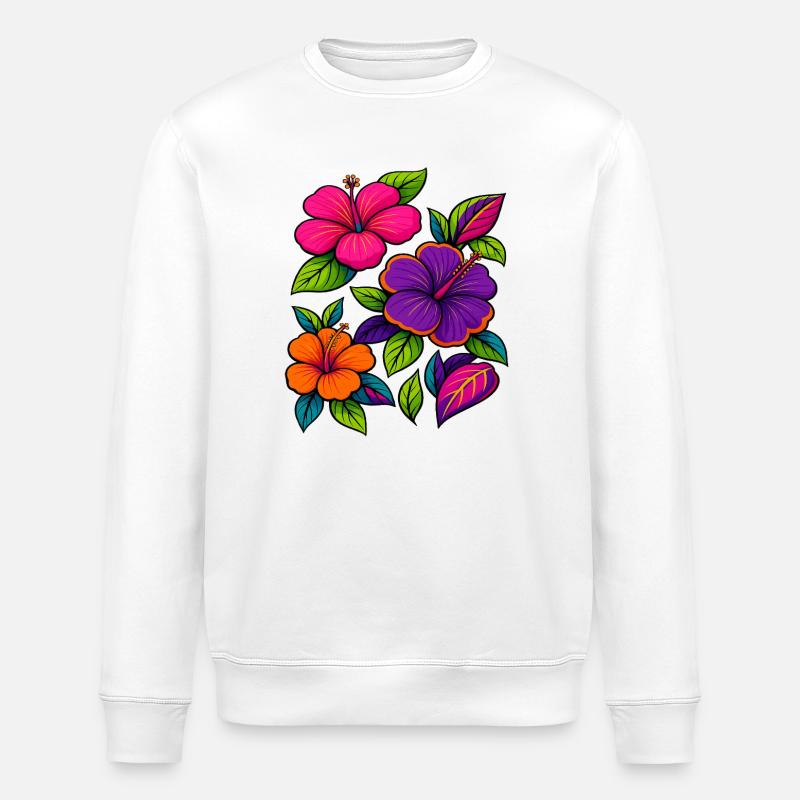 Motifs floraux vibrants d’hibiscus - Sweat bio ROLLER Stanley/Stella Unisexe - blanc
