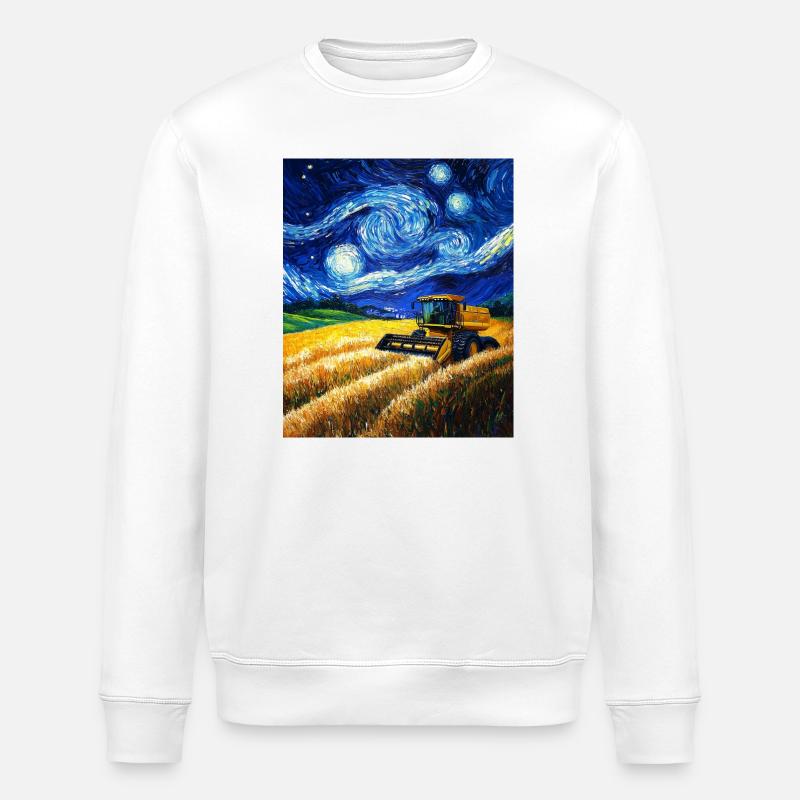 moissonneuse-batteuse fermier style van gogh étoilé - Sweat bio ROLLER Stanley/Stella Unisexe - blanc