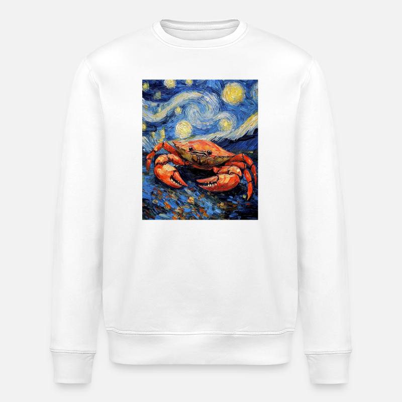 Crab Van Gogh Style Starry - Stanley/Stella ROLLER Unisex Organic Sweatshirt - white
