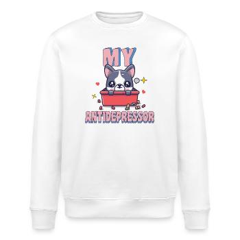 Mein Antidepressor Französischer Bulldoggen-Hund-Humor - Stanley/Stella Unisex Bio-Sweatshirt ROLLER - Weiß - Vorne - Nik (191cm)