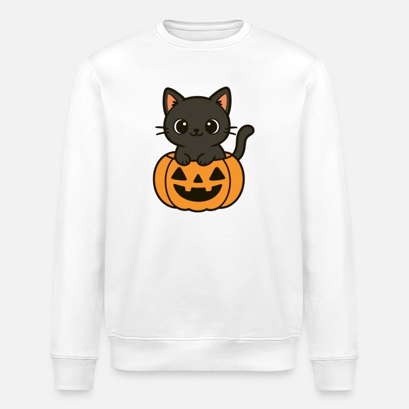 Halloween Chat Citrouille Noir Chat Mignon - Sweat bio ROLLER Stanley/Stella Unisexe - blanc