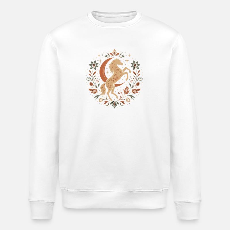 Elegantes Pferd mit Mond und Blättern - Stanley/Stella Unisex Bio-Sweatshirt ROLLER - Weiß