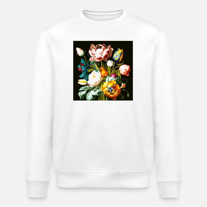 Composition florale texturée sur noir - Sweat bio ROLLER Stanley/Stella Unisexe - blanc