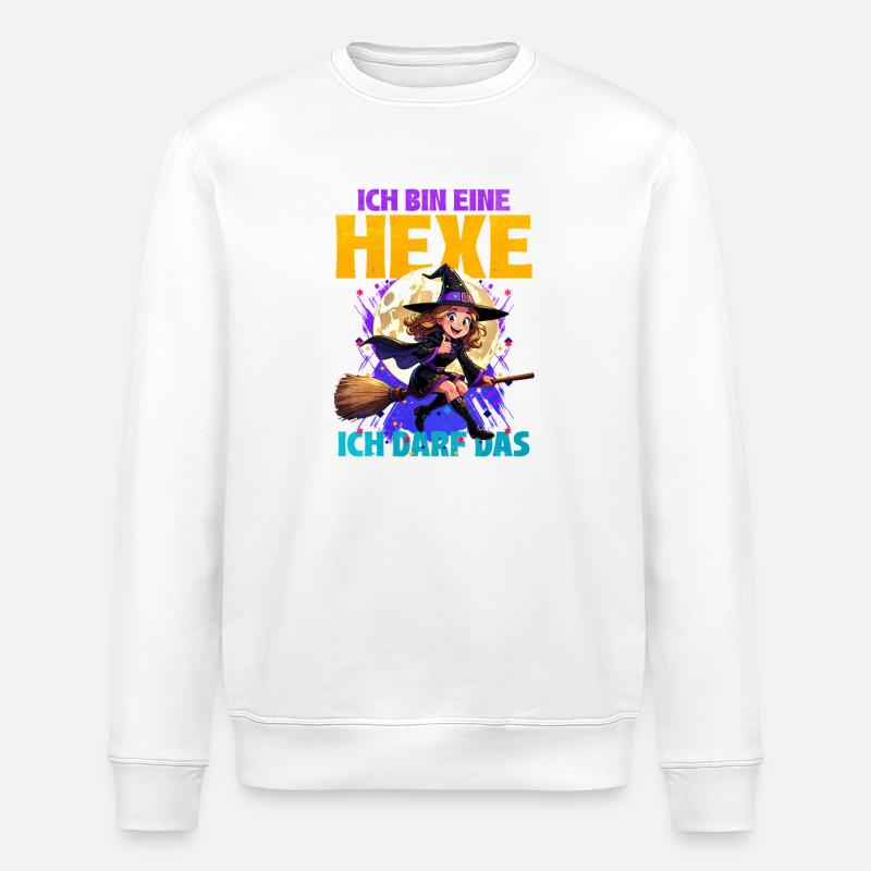 Hexenmädchen mit Zauberstab und Mond - Stanley/Stella Unisex Bio-Sweatshirt ROLLER - Weiß