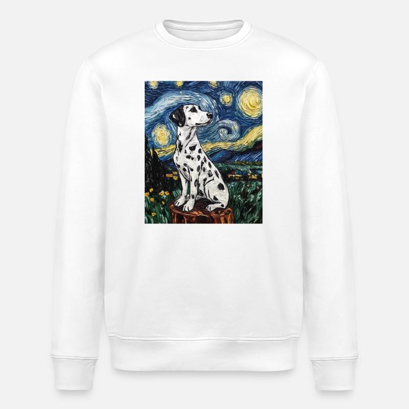 Dalmatiner Hund Van Gogh Style Starry  - Stanley/Stella Unisex Bio-Sweatshirt ROLLER - Weiß