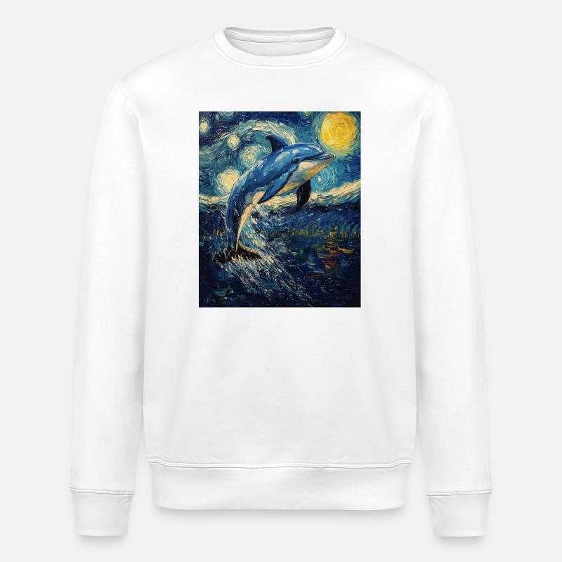 Delfin Van Gogh Style Starry - Stanley/Stella ROLLER Unisex Organic Sweatshirt - white