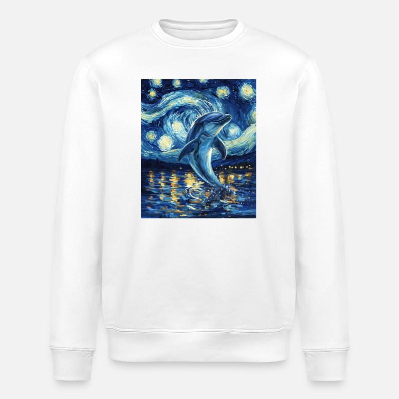 Delfin Van Gogh Style Starry - Stanley/Stella Unisex Bio-Sweatshirt ROLLER - Weiß