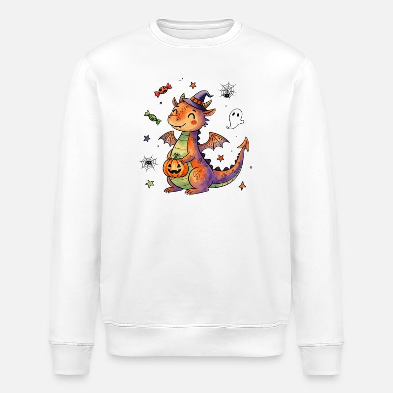 Dragon d’Halloween amical avec citrouille - Sweat bio ROLLER Stanley/Stella Unisexe - blanc